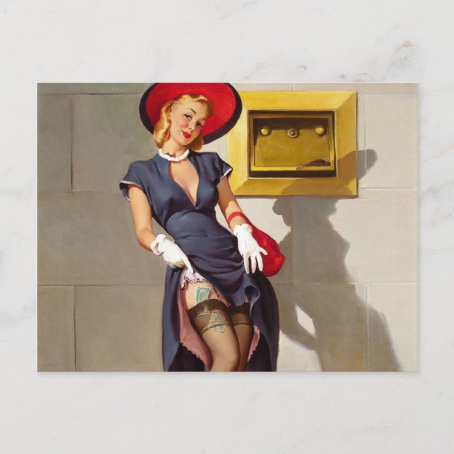 Carte Postale Fille Pin-Up Rétro (Devant)
