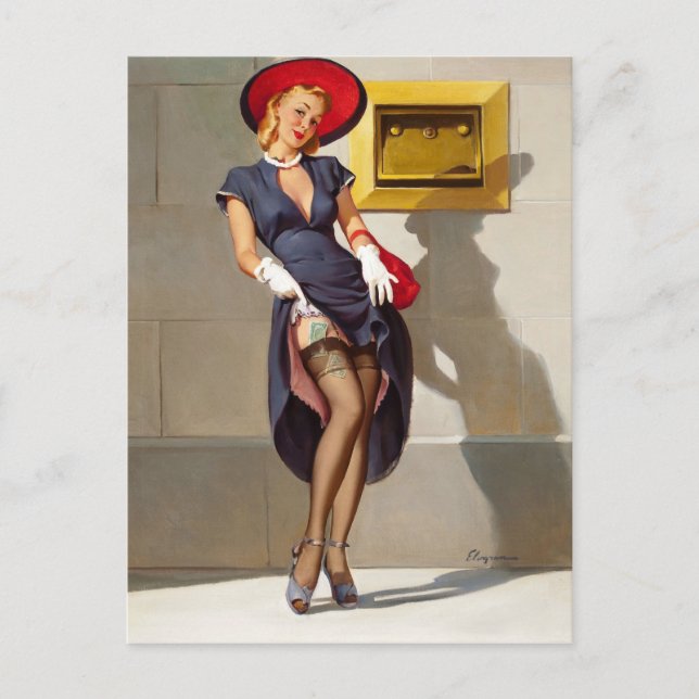 Carte Postale Fille Pin-Up Rétro (Devant)
