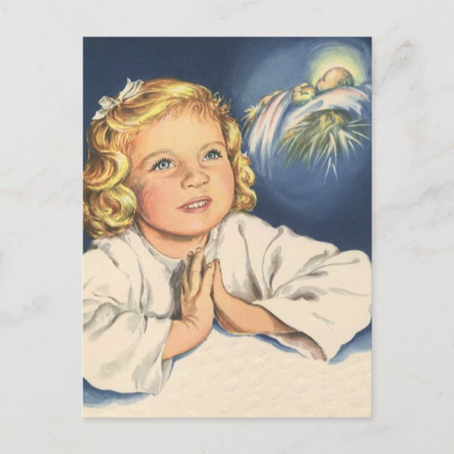 Carte Postale Fille priant Jésus-Christ, prières du soir (Devant)
