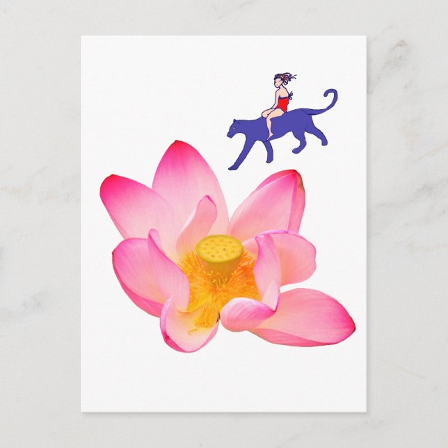 Carte Postale Fille, Puma et Lotus (Devant)