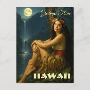 Carte Postale Fille Rétro d'une Île dans un Paradis Tropical