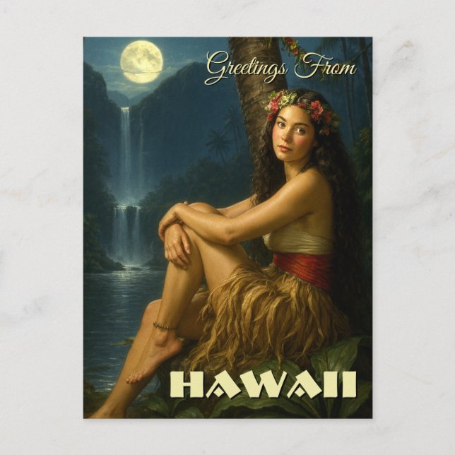 Carte Postale Fille Rétro d'une Île dans un Paradis Tropical (Devant)
