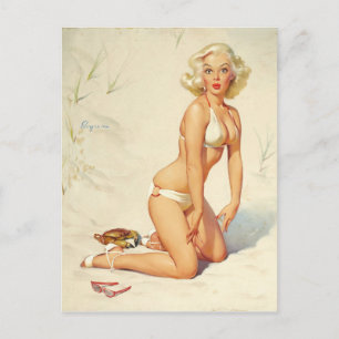 Carte Postale Fille Rétro Pin-up Sur la Plage
