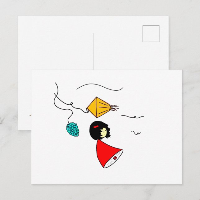 Carte Postale Fille rêveuse (Devant / Derrière)