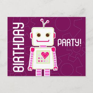 Carte Postale Fille Robot fête d'anniversaire, invitation par ca