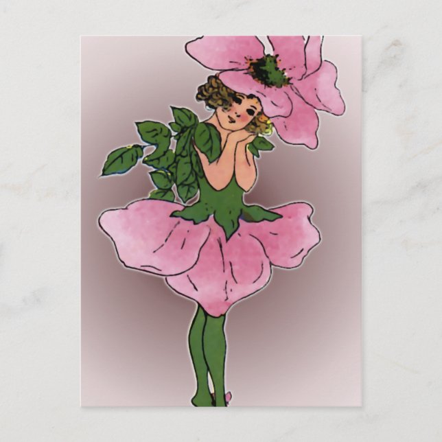 Carte Postale Fille Rose (Devant)