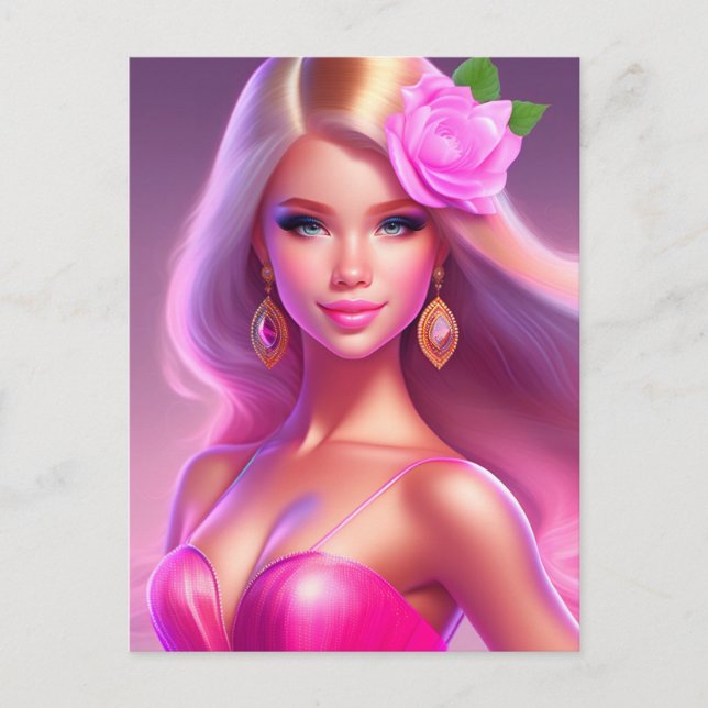 Carte Postale Fille Rose (Devant)