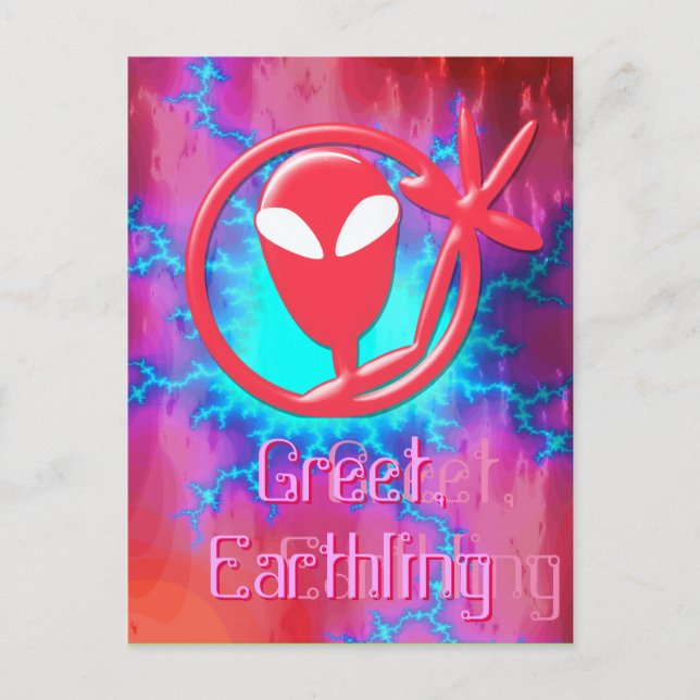 Carte Postale Fille rose Alien Salutation salue Earthling Fracta (Devant)