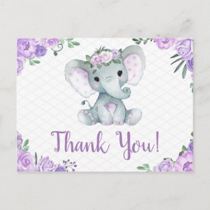 Carte postale fille Rose Merci éléphant violet