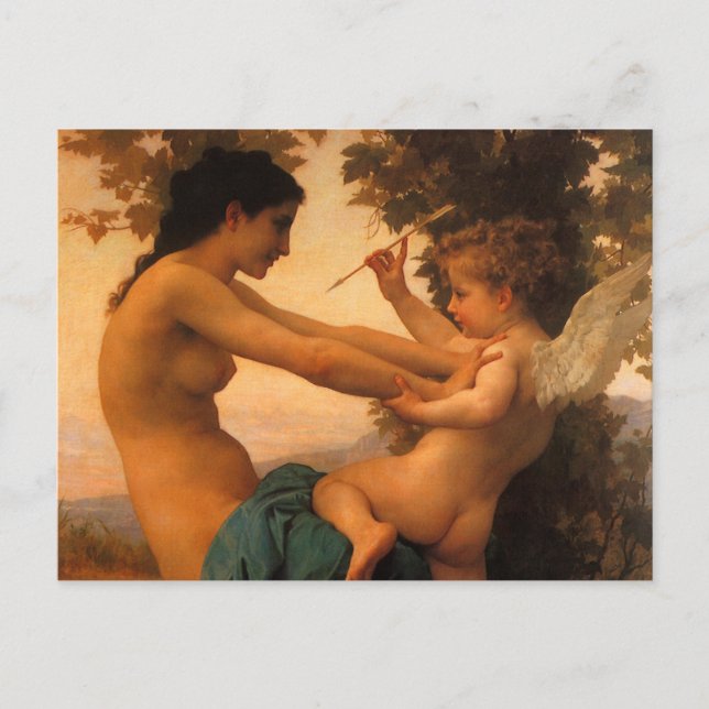 Carte Postale Fille se défendant contre la cupidité par Bouguere (Devant)