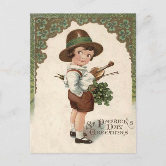 Carte Postale Fille Shamrock Violon (Devant)
