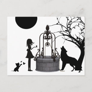 Carte Postale Fille silhouette, Fantaisie de la forêt lunaire