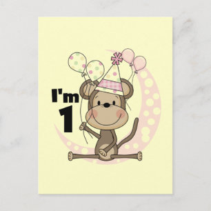 Carte Postale Fille singe dans le Casquette de fête 1er annivers