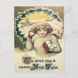 Carte Postale Fille Snowball Snow Holly Wreath