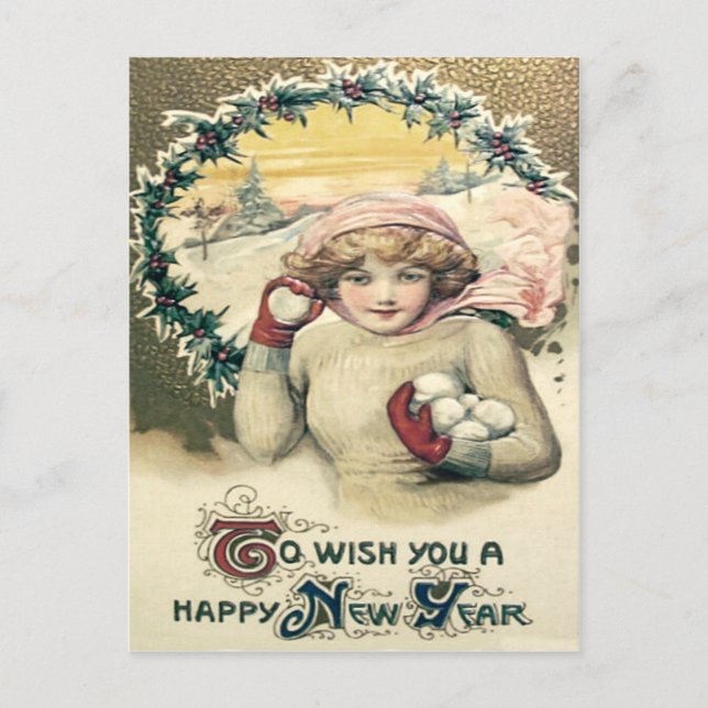Carte Postale Fille Snowball Snow Holly Wreath (Devant)