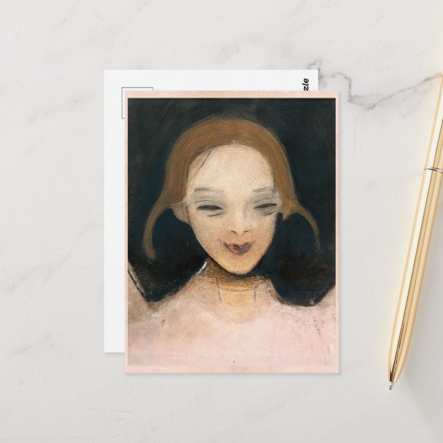 Carte Postale Fille souriante, Helene Schjerfbeck (Devant/Arrière en situation)