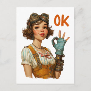 Carte Postale Fille Steampunk geste OK confiant