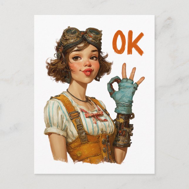Carte Postale Fille Steampunk geste OK confiant (Devant)