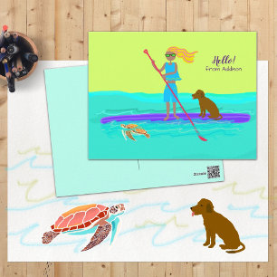 Carte Postale Fille SUP Tropical sur Paddleboard Bonjour