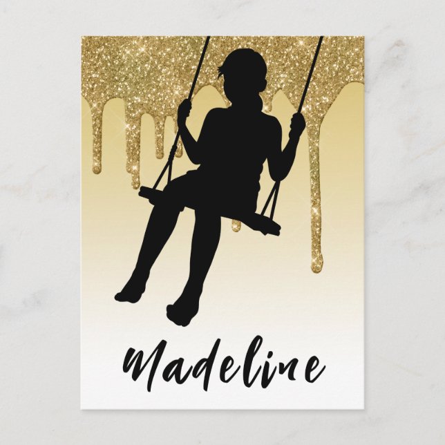 Carte Postale Fille sur balançoire Gold Glitter Drip Ombre    (Devant)