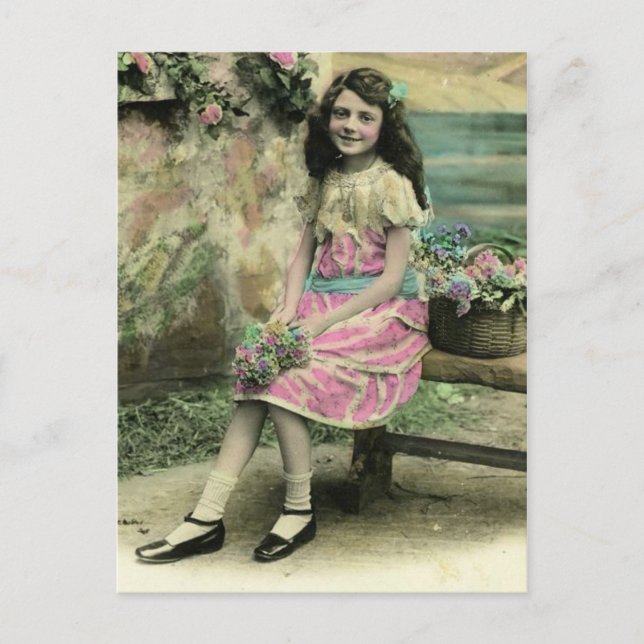 Carte Postale Fille sur banc (Devant)