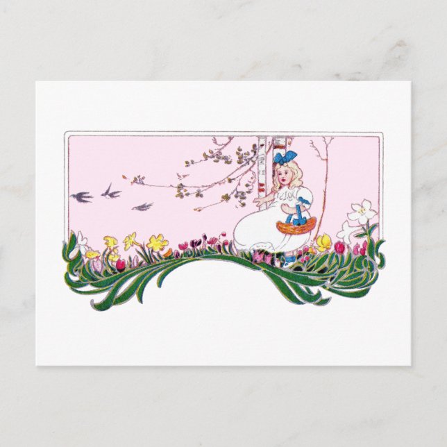 Carte Postale Fille sur Flower Hill au printemps (Devant)