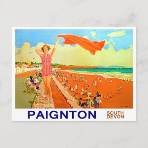 Carte Postale Fille sur la plage de Paignton, sud de Devon, Angl
