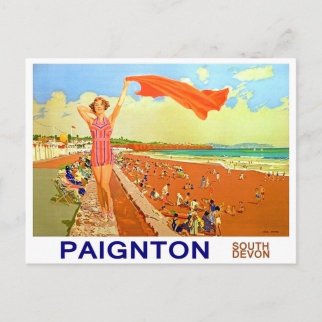 Carte Postale Fille sur la plage de Paignton, sud du Devon, Angl (Devant)