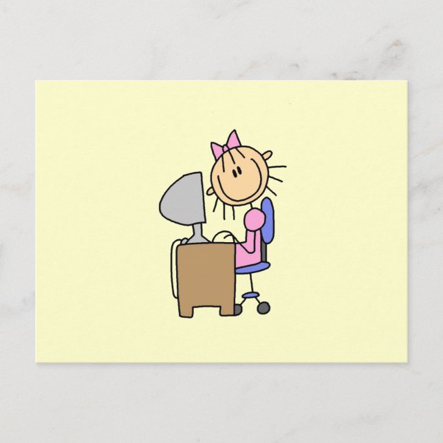 Carte Postale Fille sur ordinateur (Devant)