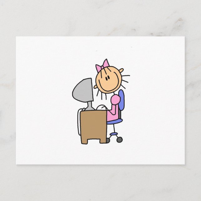 Carte Postale Fille sur ordinateur (Devant)