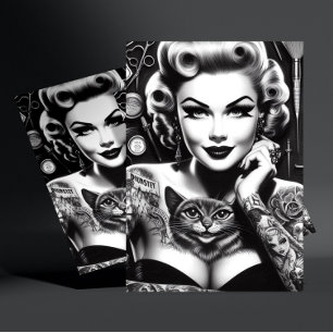 Carte Postale Fille tatouée alternative old school