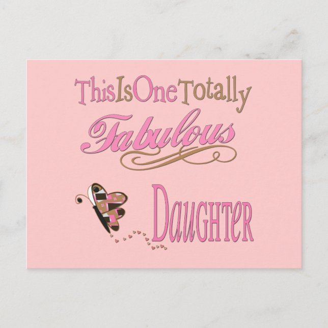 Carte Postale Fille totalement fabuleuse avec papillon rose (Devant)