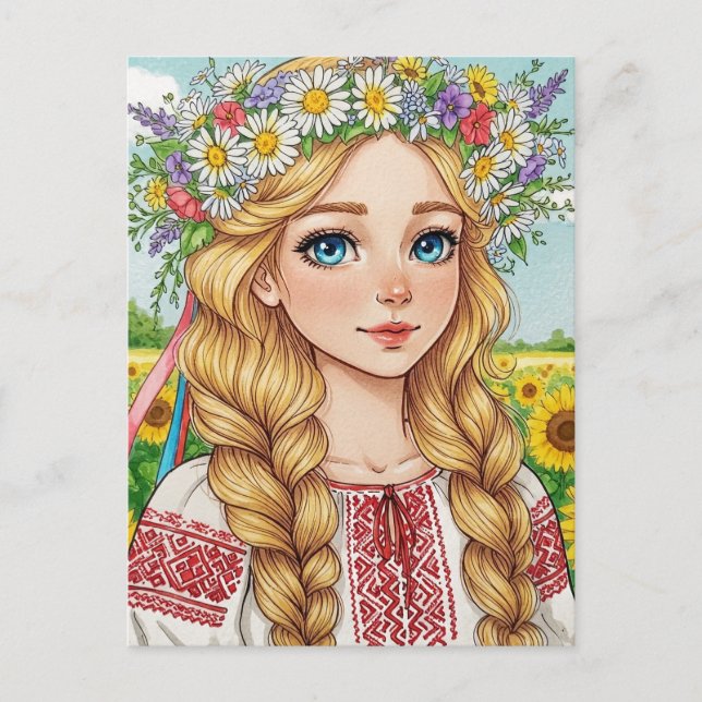 Carte postale Fille ukrainienne heureuse Couronne  (Devant)