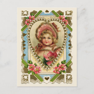 Carte Postale Fille victorienne dans un cadre de cœur reproducti