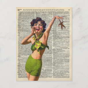 Carte Postale Fille vintage avec une étoile de mer