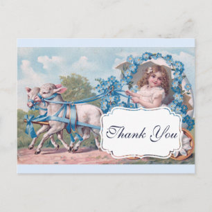 Carte Postale Fille Vintage dans un Carrosse Tiré par des Agneau