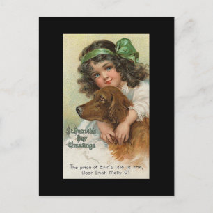 Carte Postale Fille vintage et chien St. Patrick's Day