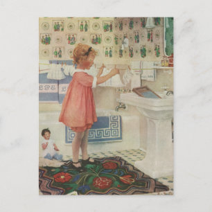 Carte Postale Fille vintage, Lave-linge Linge