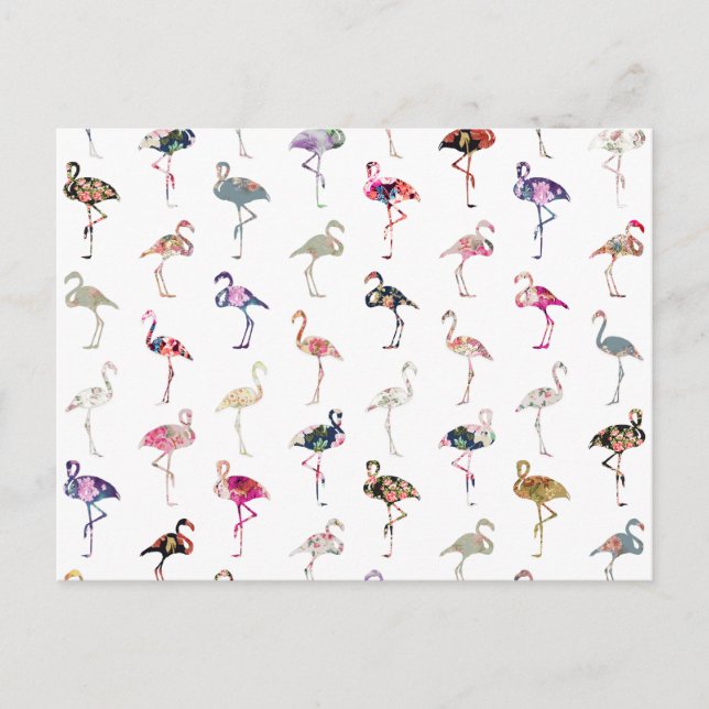 Carte Postale Fille Whimsical Retro Flamants roses Floral Motif (Devant)