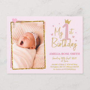 Carte Postale Filles 1er anniversaire invitation, parties scinti