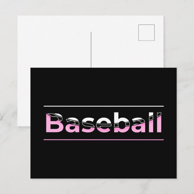 Carte Postale Filles Baseball - Typographie Géométrique Rose (Devant / Derrière)