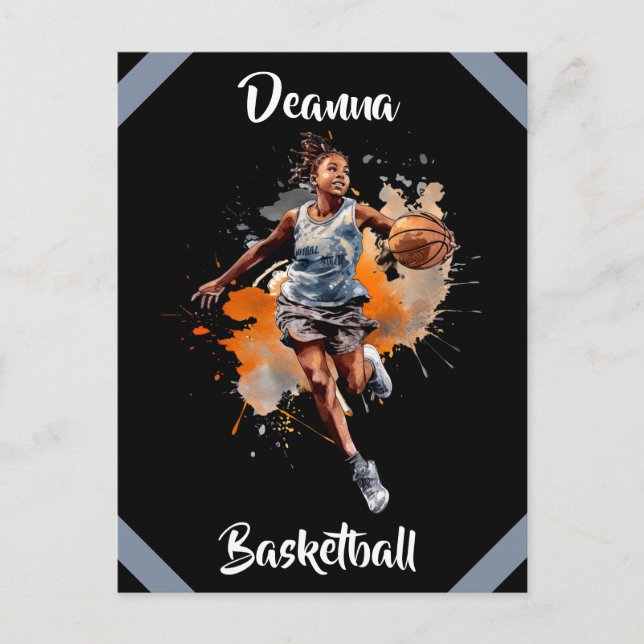 Carte Postale Filles Basketball Aquarelle Personnalisée (Devant)