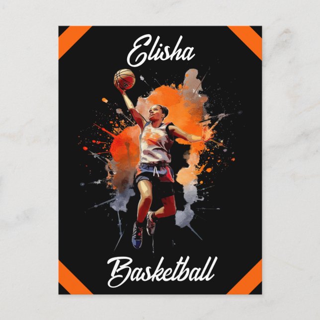 Carte Postale Filles Basketball Aquarelle Personnalisée (Devant)