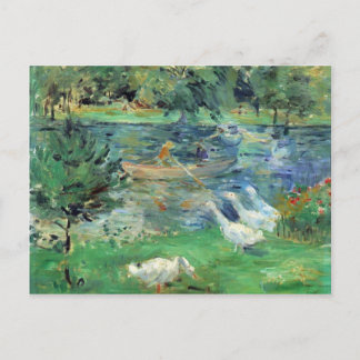 Carte Postale Filles dans un bateau avec oies par Berthe Morisot