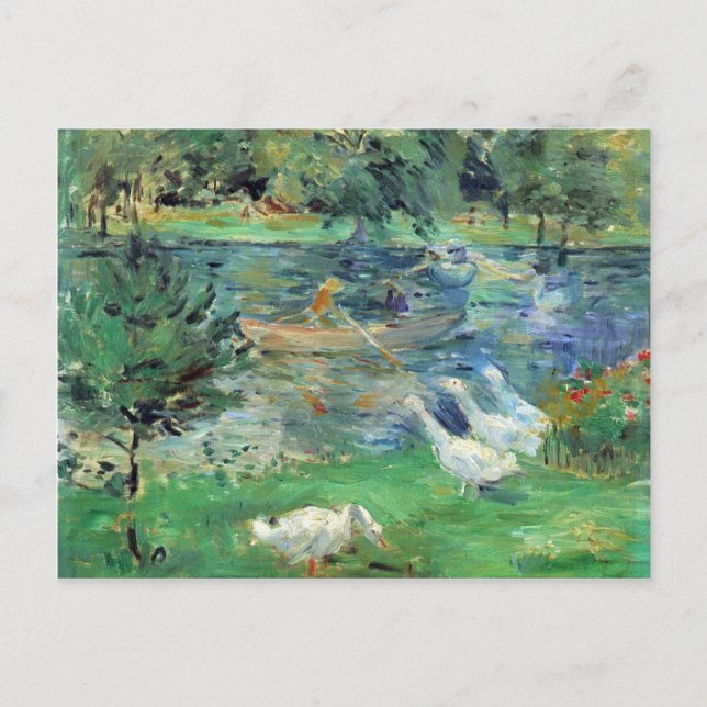 Carte Postale Filles dans un bateau avec oies par Berthe Morisot (Devant)