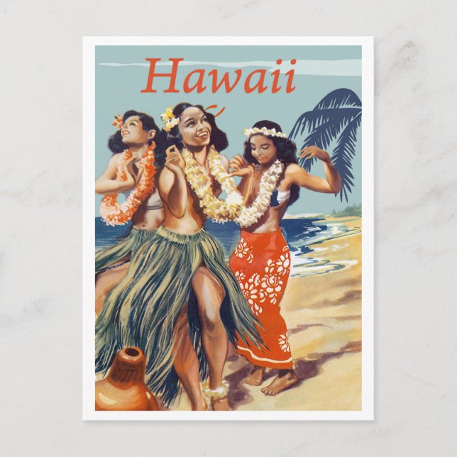Carte Postale Filles de Hula à la plage d'Hawaï (Devant)