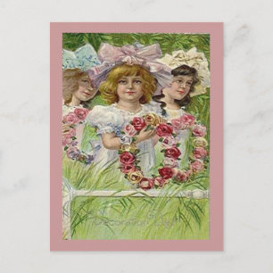 Carte Postale Filles de la journée de décoration vintage, ZSSG