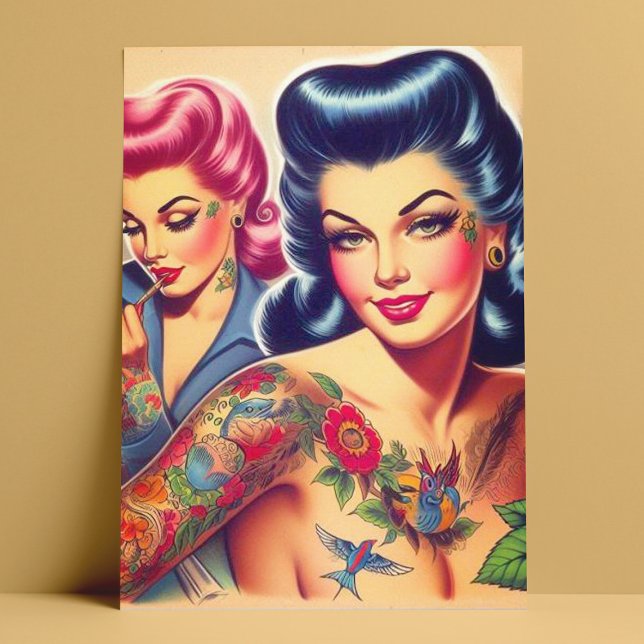 Carte Postale Filles de tatouage vintage Old School (Créateur téléchargé)