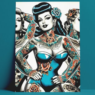 Carte Postale Filles de tatouage vintages