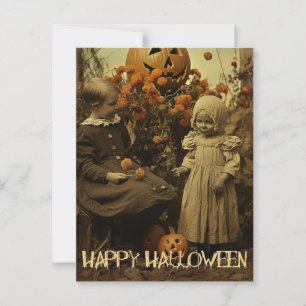 Carte Postale Filles effrayantes de Halloween rétro avec des cit